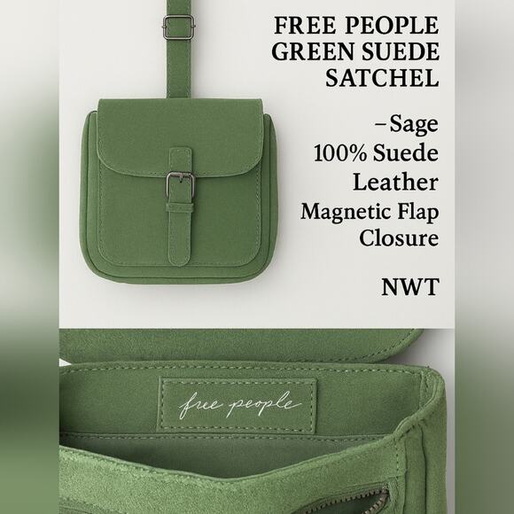 NWT Free People Suede Crossbody Satchel – Sea Serpent - Picture 12 of 12